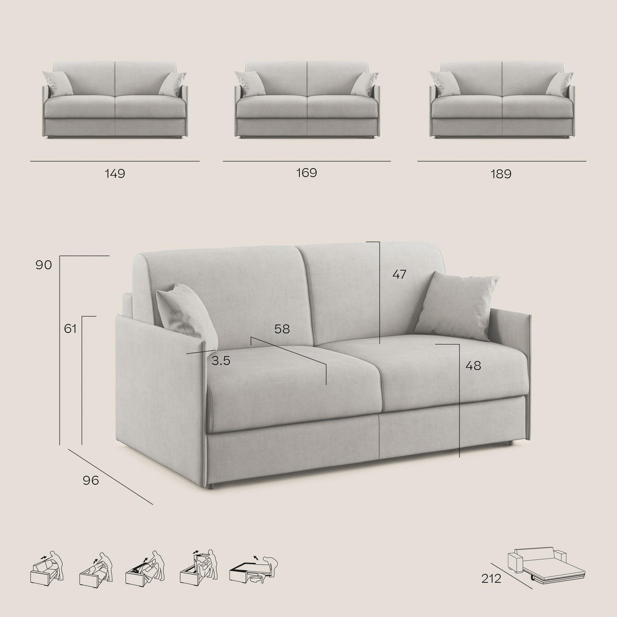 SCHLAFSOFA Evans - Blau, Textil (169/90/96cm) - Divani.store