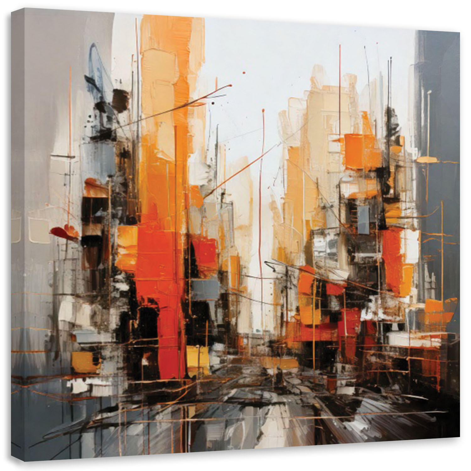 LEINWANDBILD Stadt Städtische Abstraktion 60x60cm - Orange, Textil (60/60cm) - Feeby