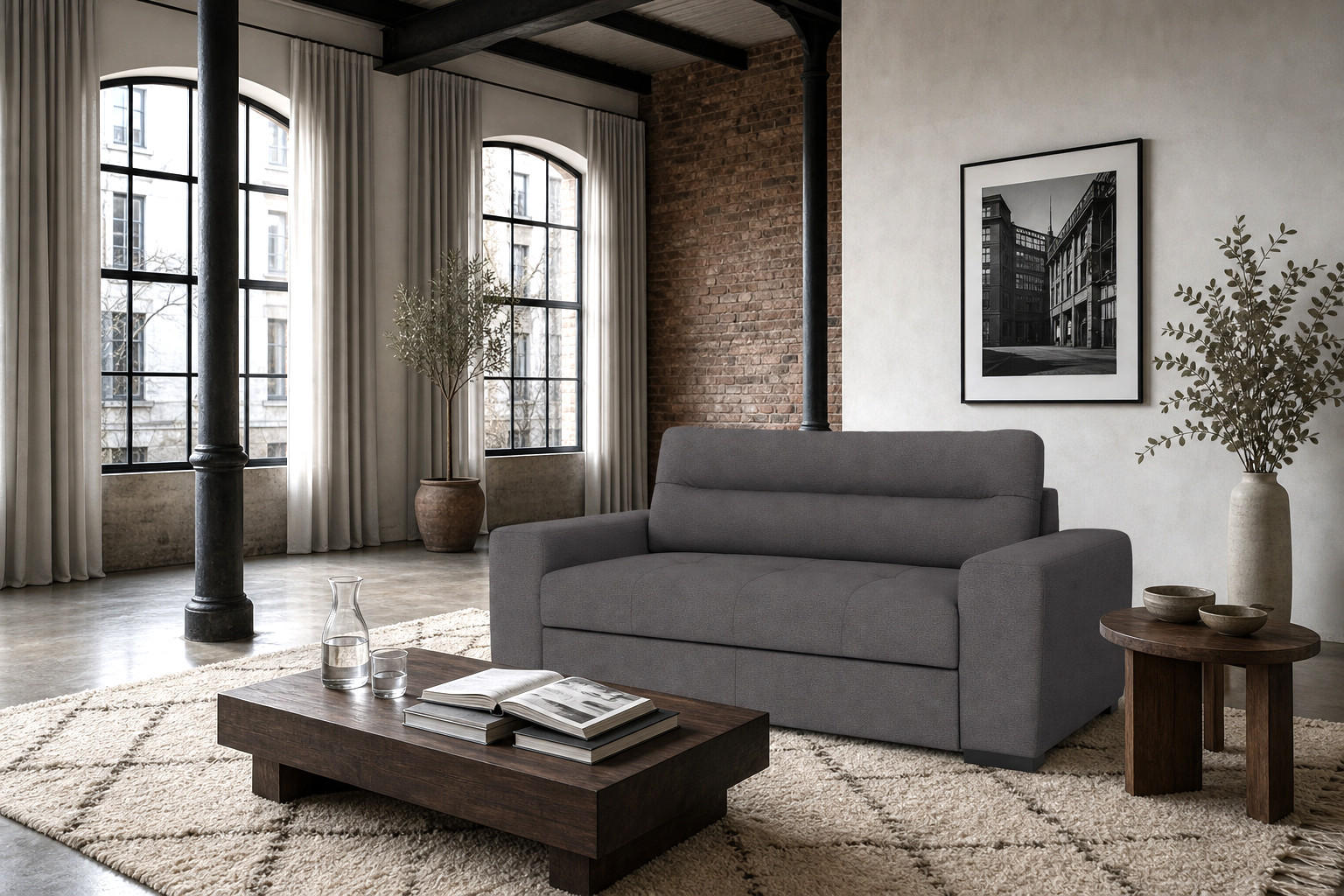 2-SITZER Carlisle Flachgewebe Grau 183/97/93 cm - Dunkelgrau, Kunststoff/Textil (183/93/97cm) - foamnova