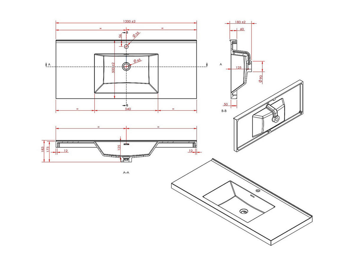 EINZELWASCHTISCH - 120cm x 50cm - Holzspan - naturfarben hell - PUJUKA - Naturfarben, Holz (120/55/50cm) - Vente-Unique