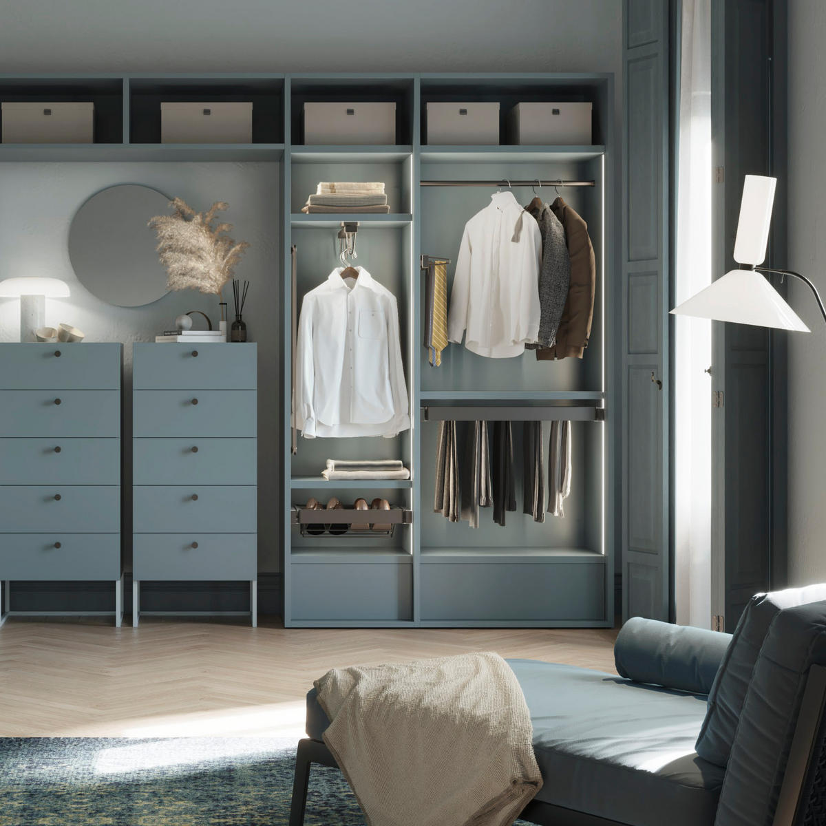 KORPUSSCHIENEN Rund D.28mm, Länge 1,15m Mit Halterungen, Aluminium Und Zamak, Titanium 2er-set - Titanfarben, Metall (2.8/3/115cm) - EMUCA