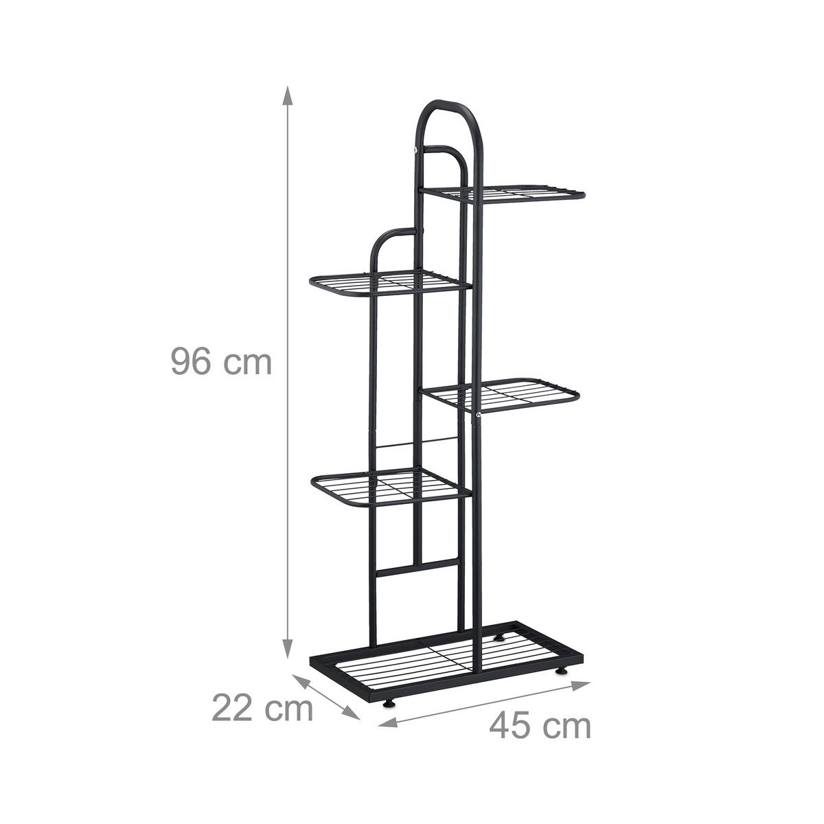PFLANZENSTÄNDER Schwarz 5 Ablagen Stahl - Schwarz, Metall (45/96/22cm) - Relaxdays