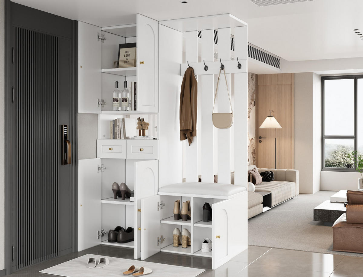 GARDEROBE, Spanplatte (Material), mit Türen und Schubladen (Funktionen), 110/37/180 cm, Weiß - Weiß, Holzwerkstoff (110/180/37cm) - Redom