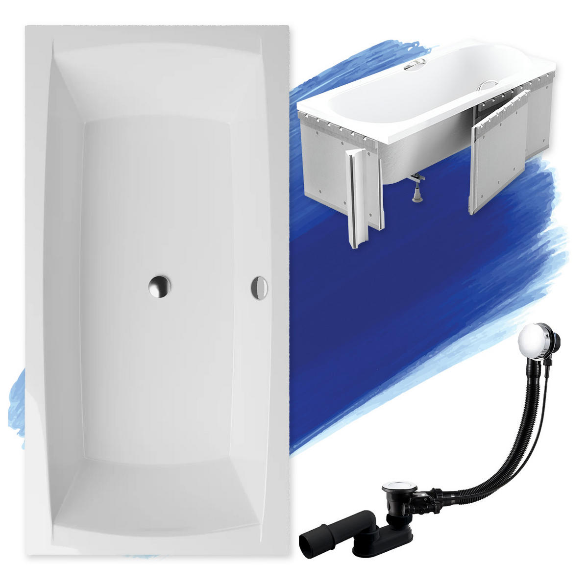 BADEWANNE Rechteck APRI 140/70 mit Styro Ablauf Füße - Weiß, Kunststoff (70/42/140cm) - bad land