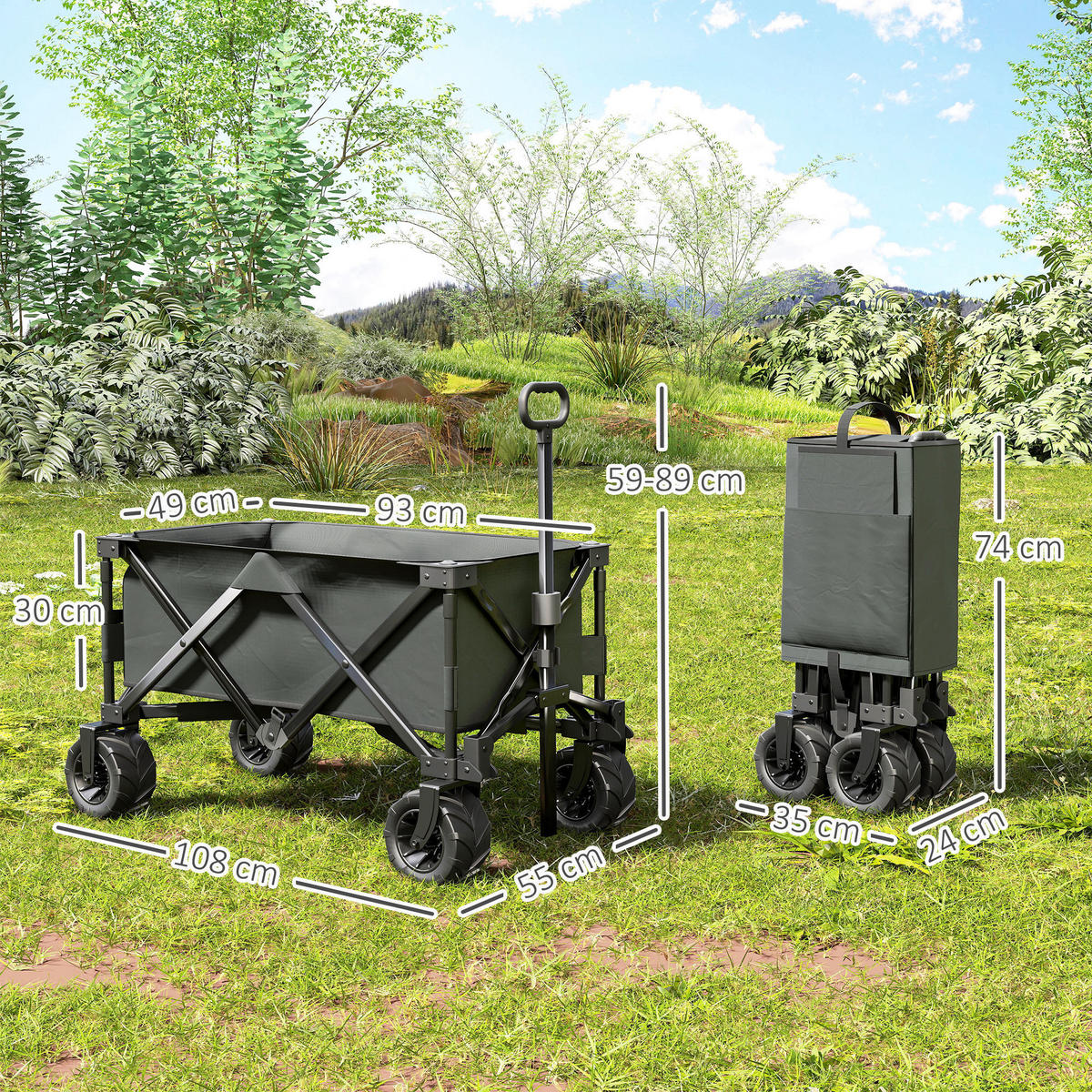GARTENWAGEN DE-10507 faltbar, 360°-Räder, 70 kg Dunkelgrau - Dunkelgrau, Metall (55/91/108cm) - ComfortXL
