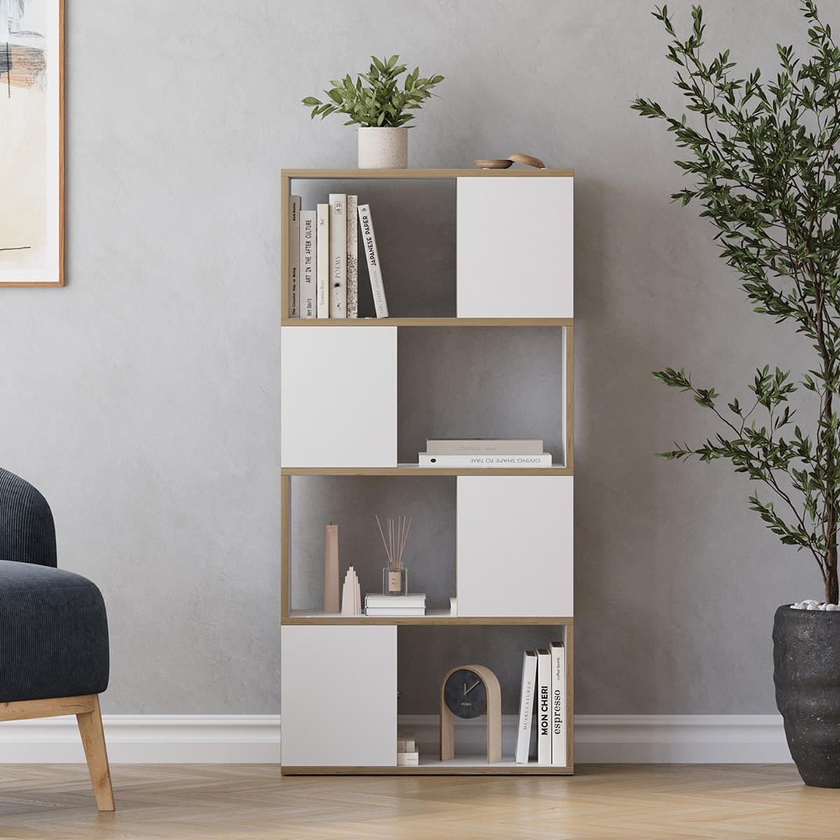 RAUMTEILER Eneos Weiß/Eiche 60 x 124.5 cm - Eichefarben/Weiß, Holzwerkstoff (60/124.5/24cm) - Vicco