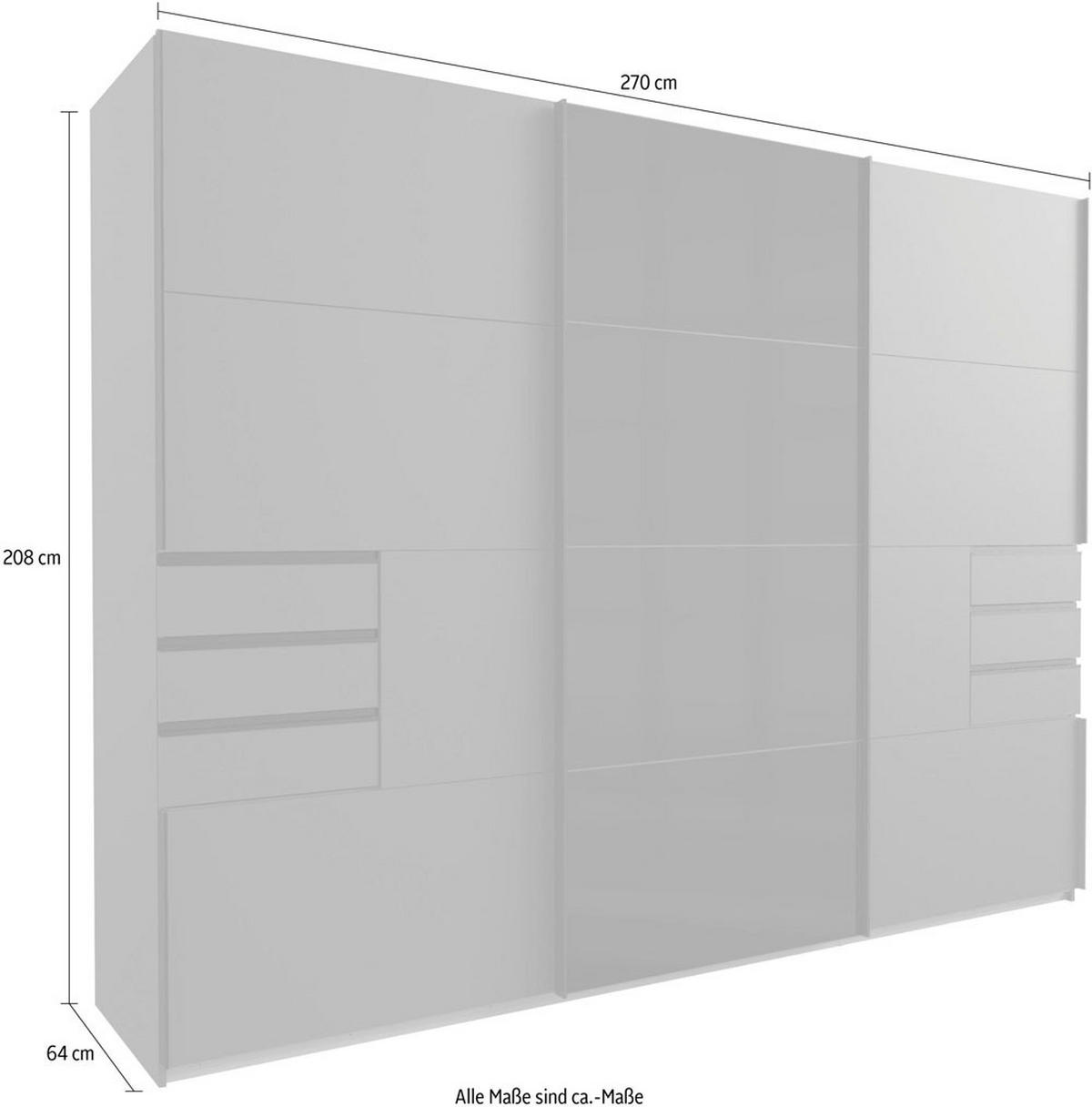 SCHWEBETÜRENSCHRANK Saigon sandgrau Glas 270 / 64 / 208 cm - Grau, Holz/Holzwerkstoff (270/208/64cm) - Wimex