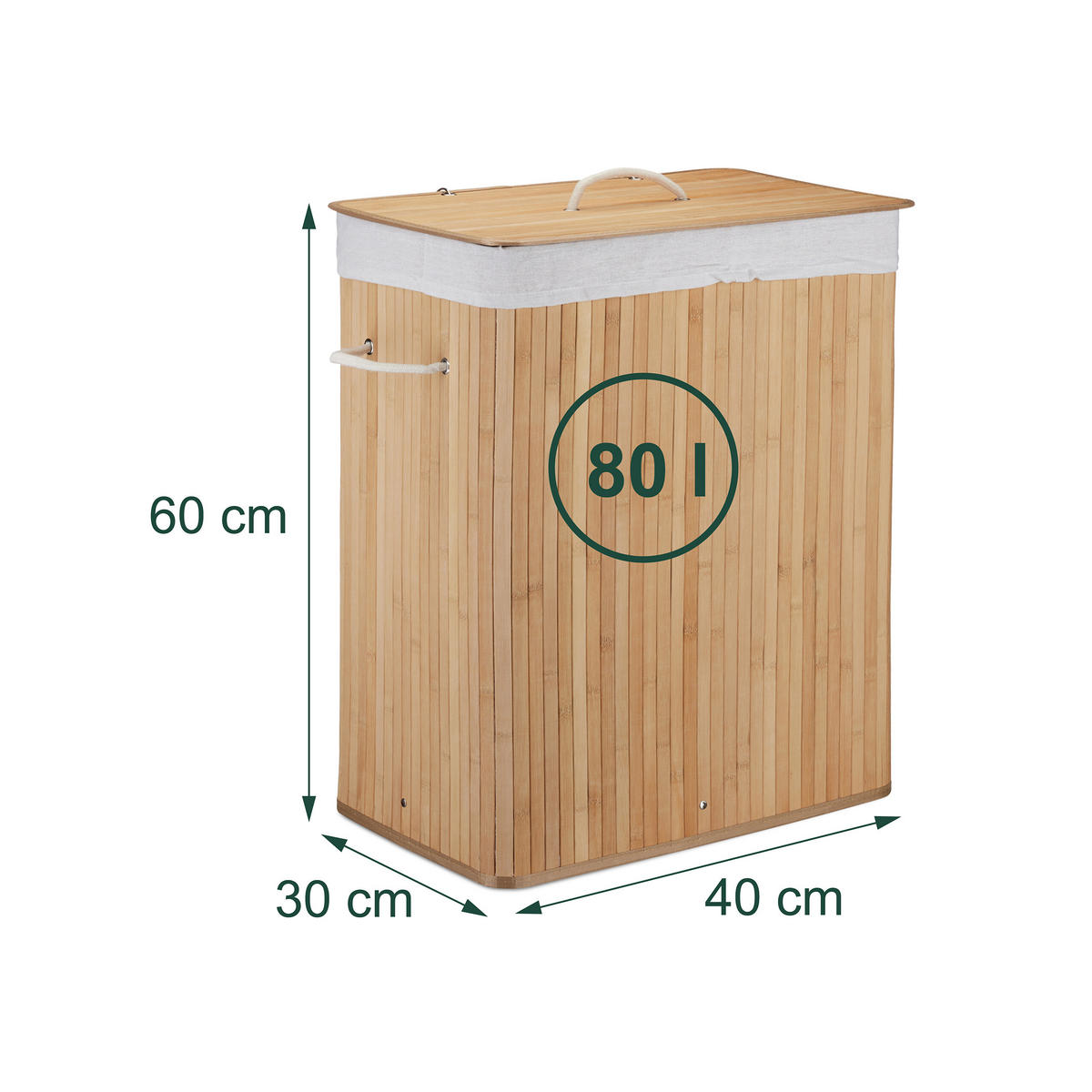 WÄSCHEKORB - Hellbraun, Holz/Textil (40/60/30cm) - Relaxdays