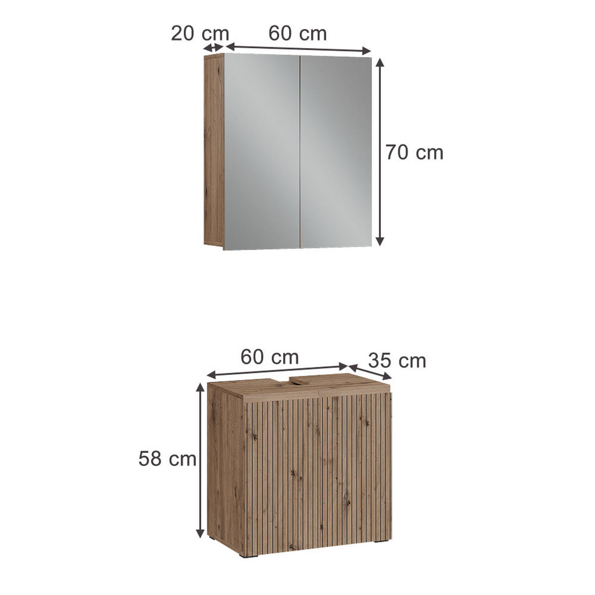 BADMÖBEL-SET Takumi Artisan 2 Teile - Eiche Artisan, Holzwerkstoff (60/58/35cm) - Vicco