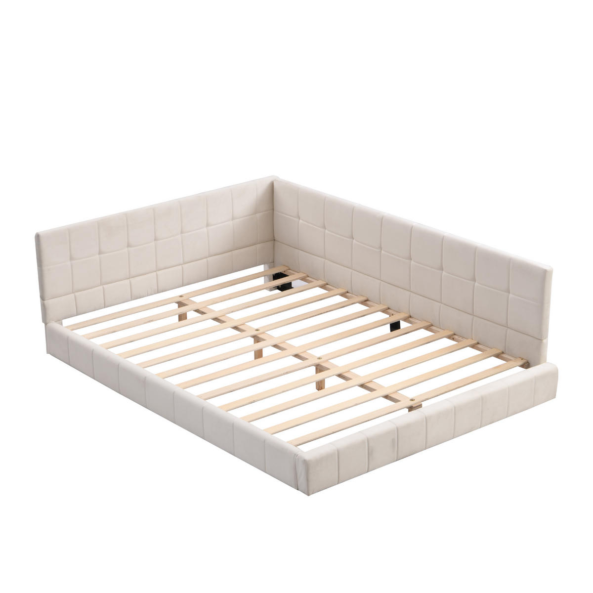 POLSTERBETT 140/200 cm Beige Multifunktionsbett mit Lattenrost aus Samtstoff - Beige, Textil (140/200cm) - OKWISH