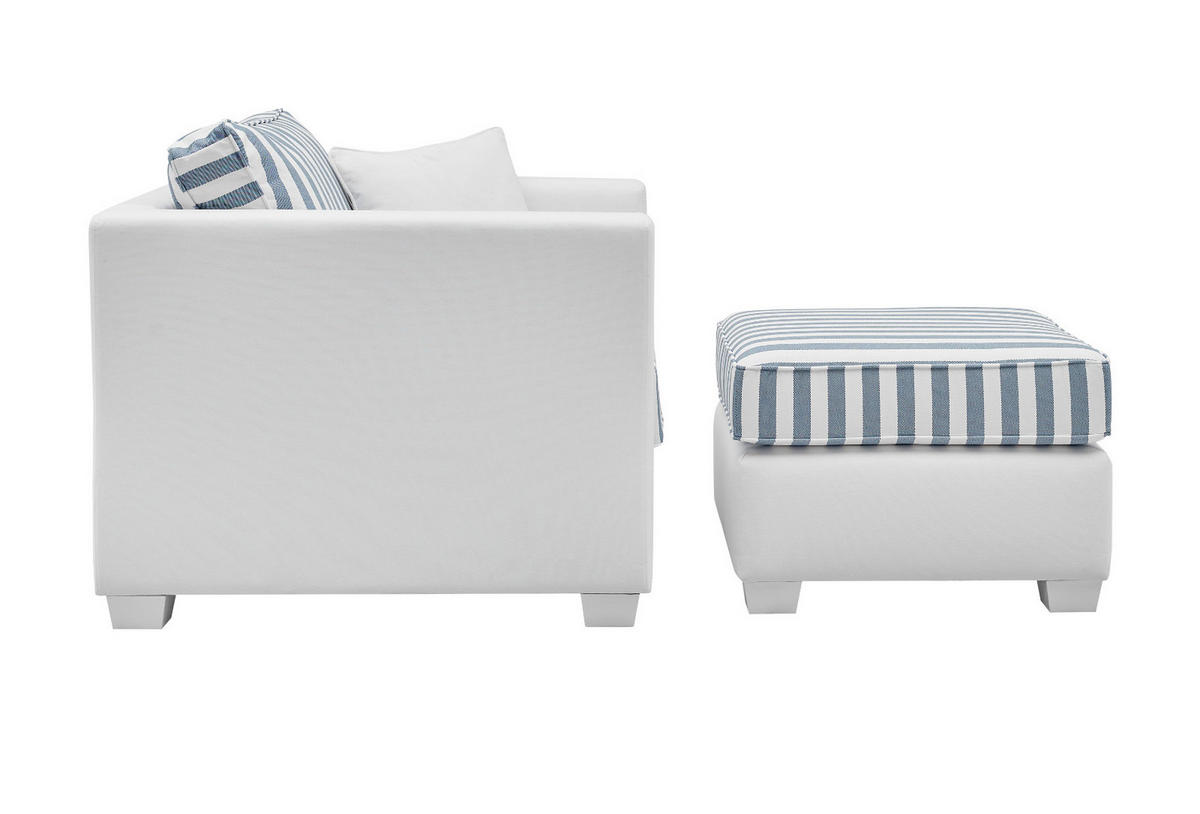SESSEL creme blau gestreift, Landhaus 95 cm, Loungesessel Set inklusive Hocker - Blau/Creme, Holz/Textil (95/88/161cm) - Furn.Design