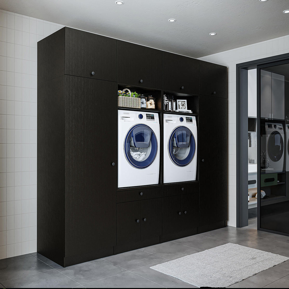 WASCHMASCHINENSCHRANK Serie 1 254cm Breit, 230cm Hoch - Schwarz, Holzwerkstoff (254/230/67cm)