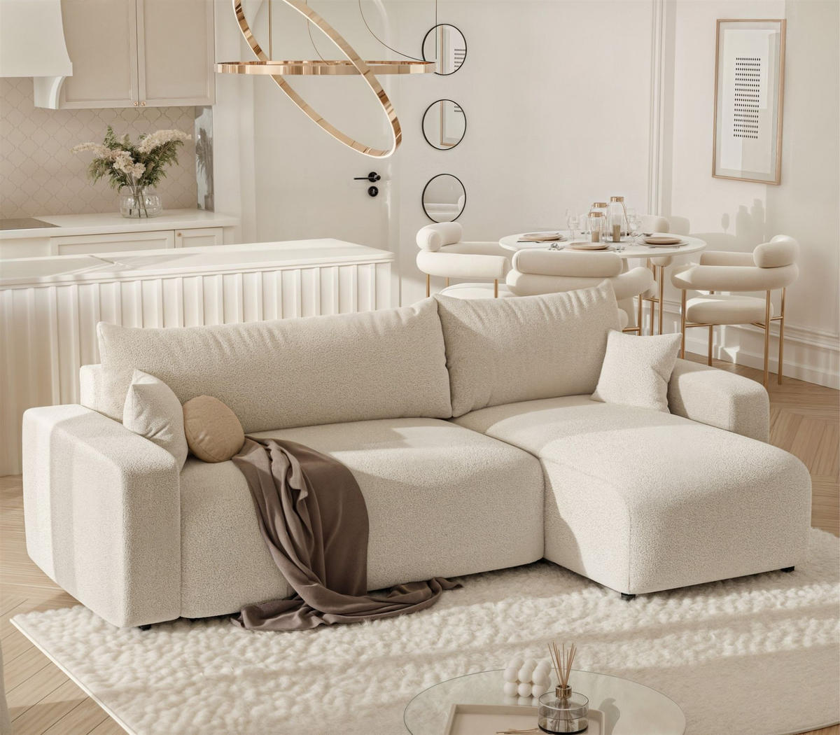 ECKSOFA Luna Mit Schlaffunktion - Beige, Holzwerkstoff/Textil (145/248cm) - Fun Möbel