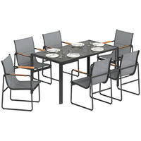 GARTENTISCHGRUPPE DE-18126 7-teilig, mit Mesh-Bezug & Teak-Armlehnen Grau - Grau, Metall - ComfortXL