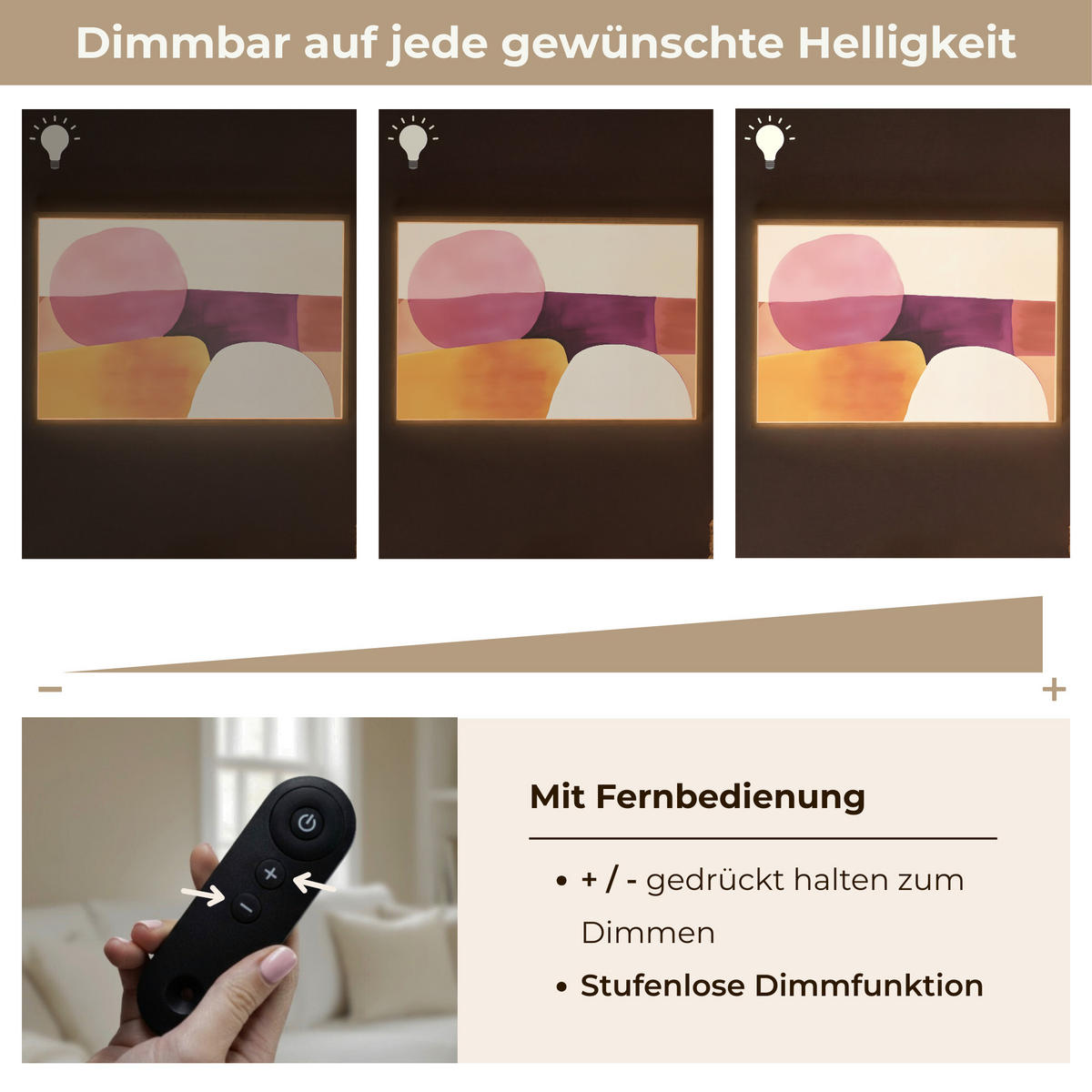 NÁSTĚNNÁ LAMPA S AKUMULÁTOREM Tvary - abstraktní - barevné 100x70 cm - růžová, kompozitní dřevo (100/70/8cm) - OnlyWow