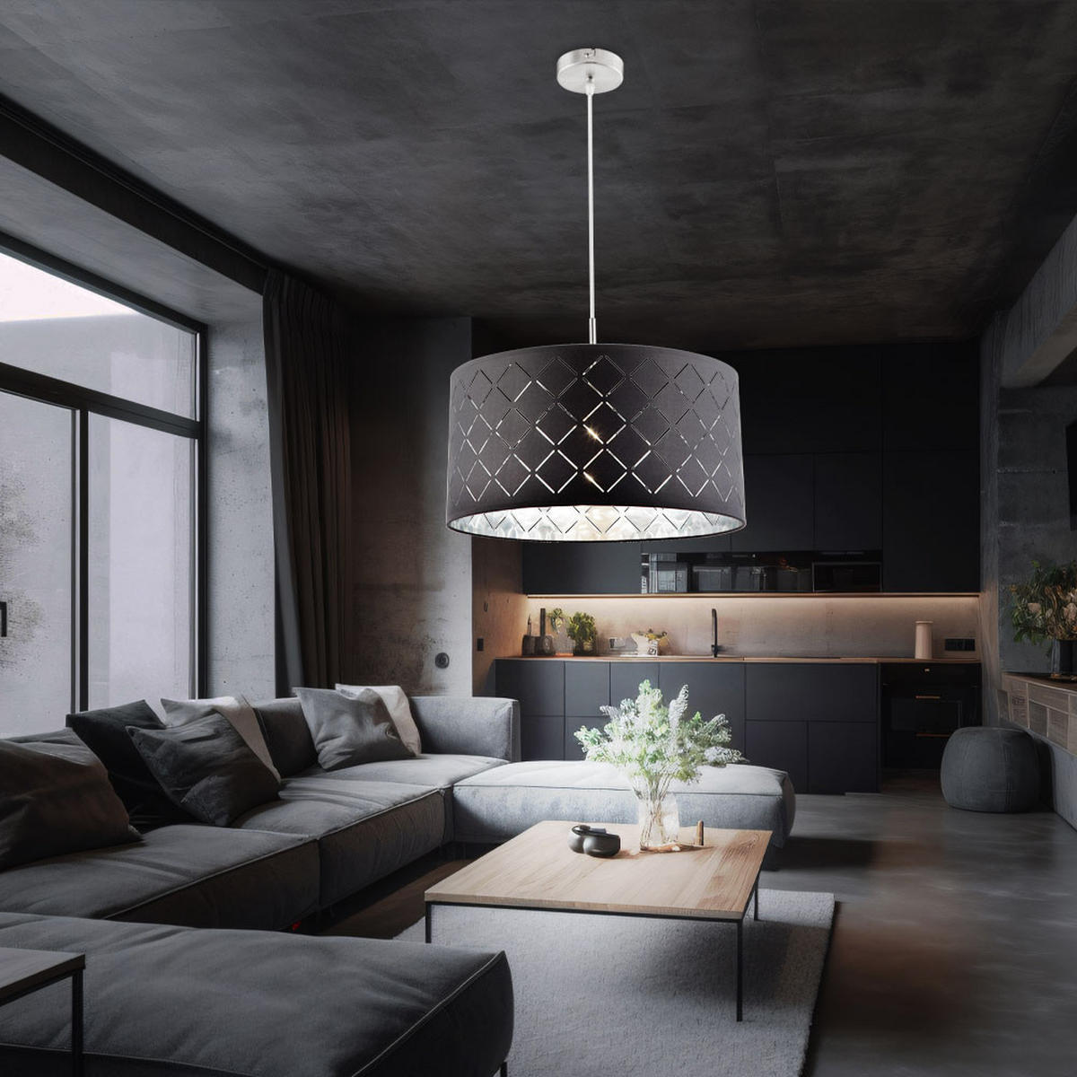 LED HÄNGELAMPE Kidal Schwarz Textil - Schwarz, Metall (40/40/140cm) - Globo Lighting