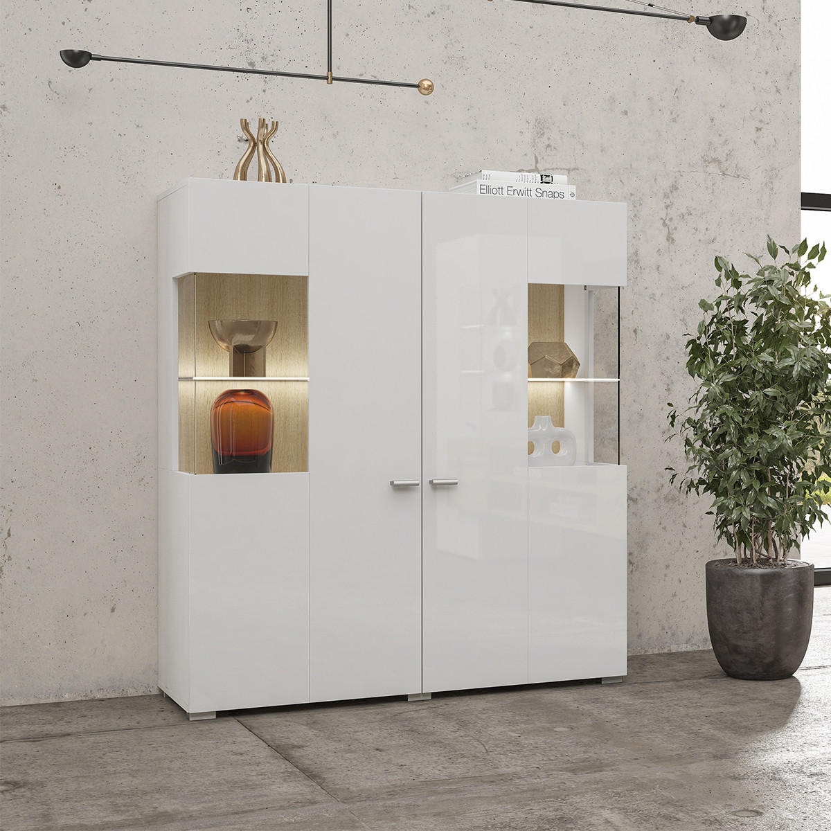 VITRÍNA Akram Bílá a dřevo - bílá, kompozitní dřevo (110/123/39cm) - Petits-meubles