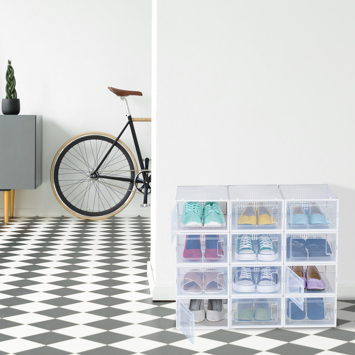 12XSCHUHBOXEN - Transparent, Kunststoff (23/14.5/33.5cm) - Relaxdays