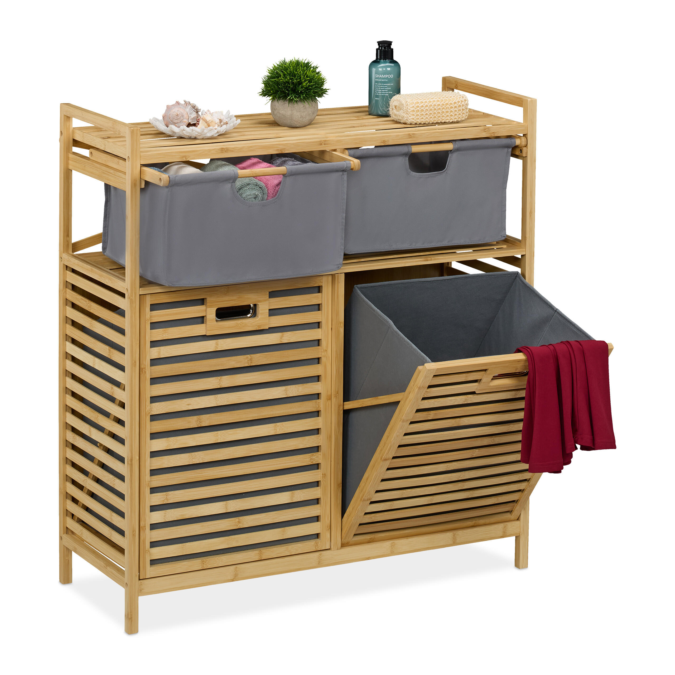 WÄSCHEKORB - Hellbraun, Holz/Textil (88/95/33cm) - Relaxdays