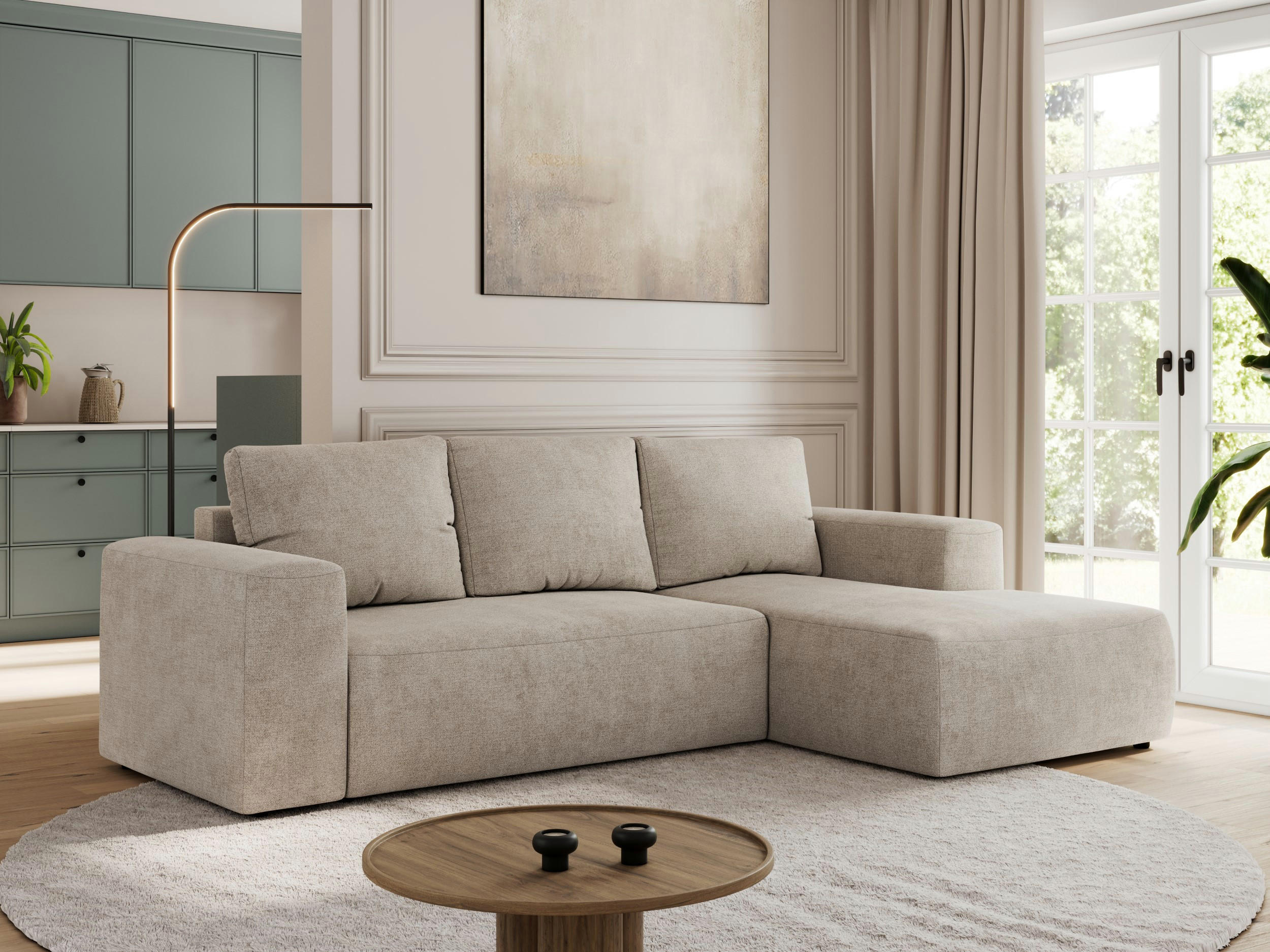 ECKSOFA TRENTINO L Beige Stukture - Rechts - Beige/Schwarz, Textil (164/266cm) - MKS