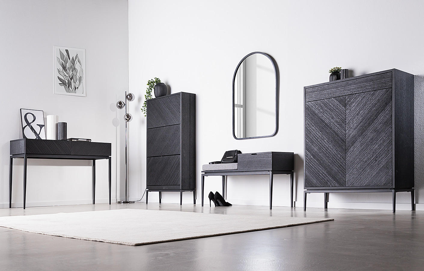 SCHUHKOMMODE - Echtholzfurnier / Eisen - Schwarz, Holzwerkstoff (85/112/36cm) - home24