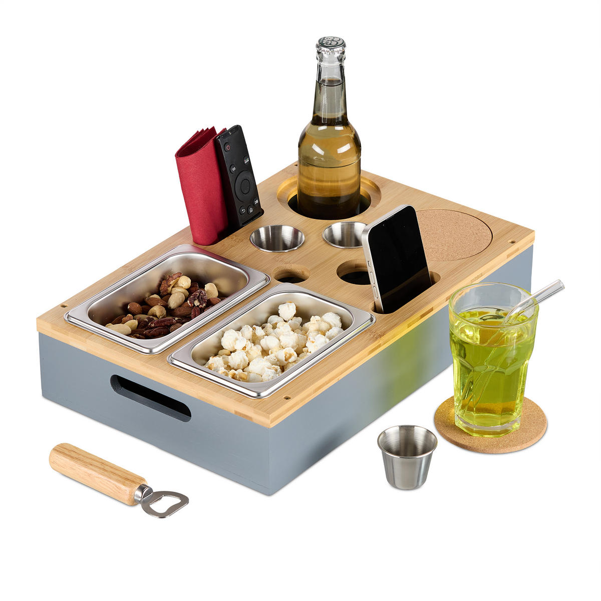 COUCHBAR - Grau, Holz/Naturmaterialen (40/8/26cm) - Relaxdays