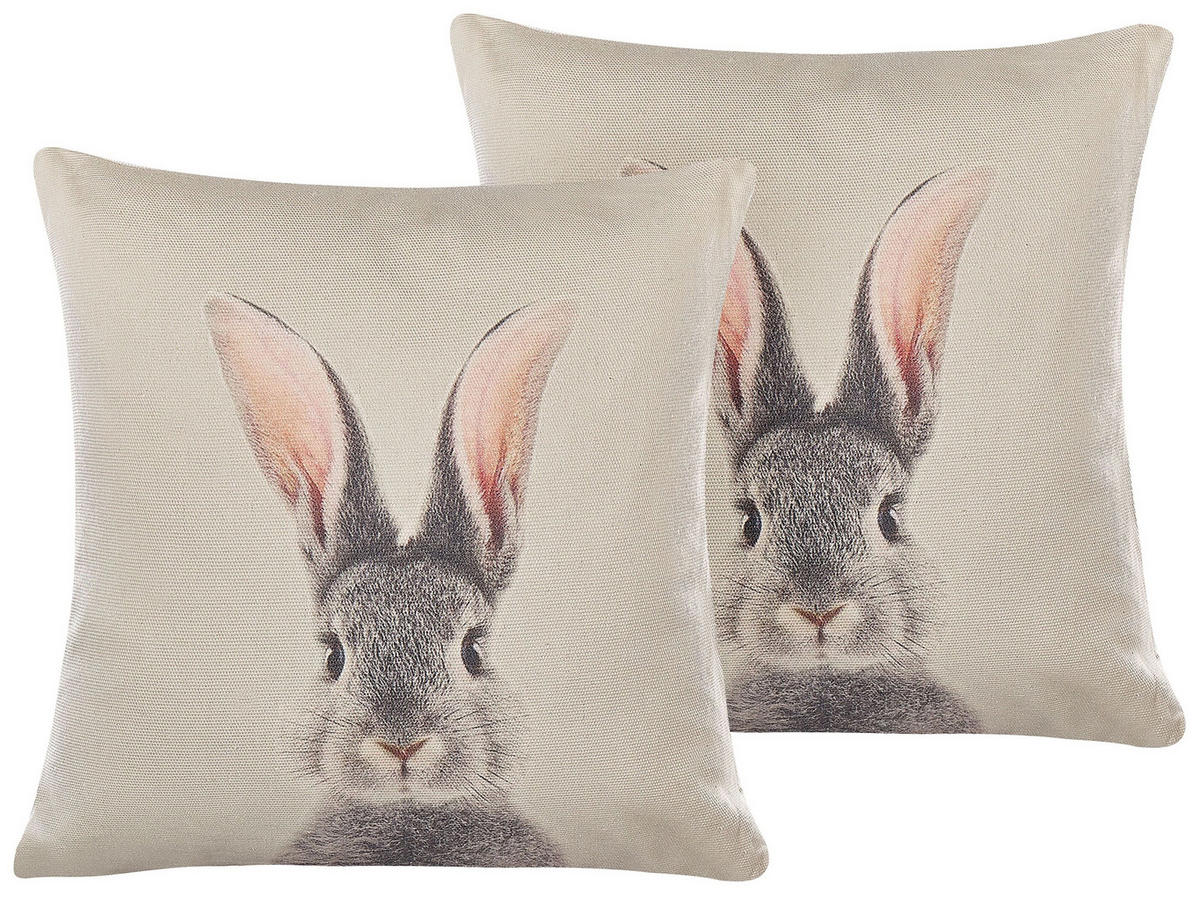 DEKOKISSEN 2er-Set Taupe 45/45 cm Quercus - Graubraun, Textil (45/45cm) - Beliani