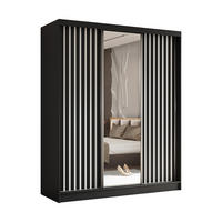 SCHWEBETÜRENSCHRANK LAMELLO 180/216/61 cm 3-türig mit Spiegel Schwarz - Schwarz, Holzwerkstoff (180/216/61cm) - MASSENO