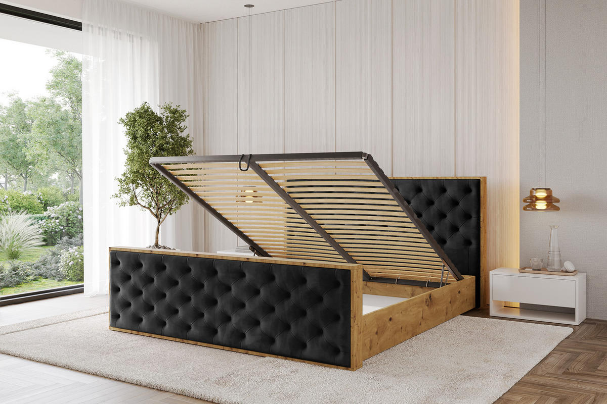 POLSTERBETT mit Bettkasten, Fußteil und Lattenrost, Boxbett ohne Matratze - ENZO3-Z 120x200 Schwarz - Schwarz, Holzwerkstoff/Textil (120/200cm) - ALTDECOR
