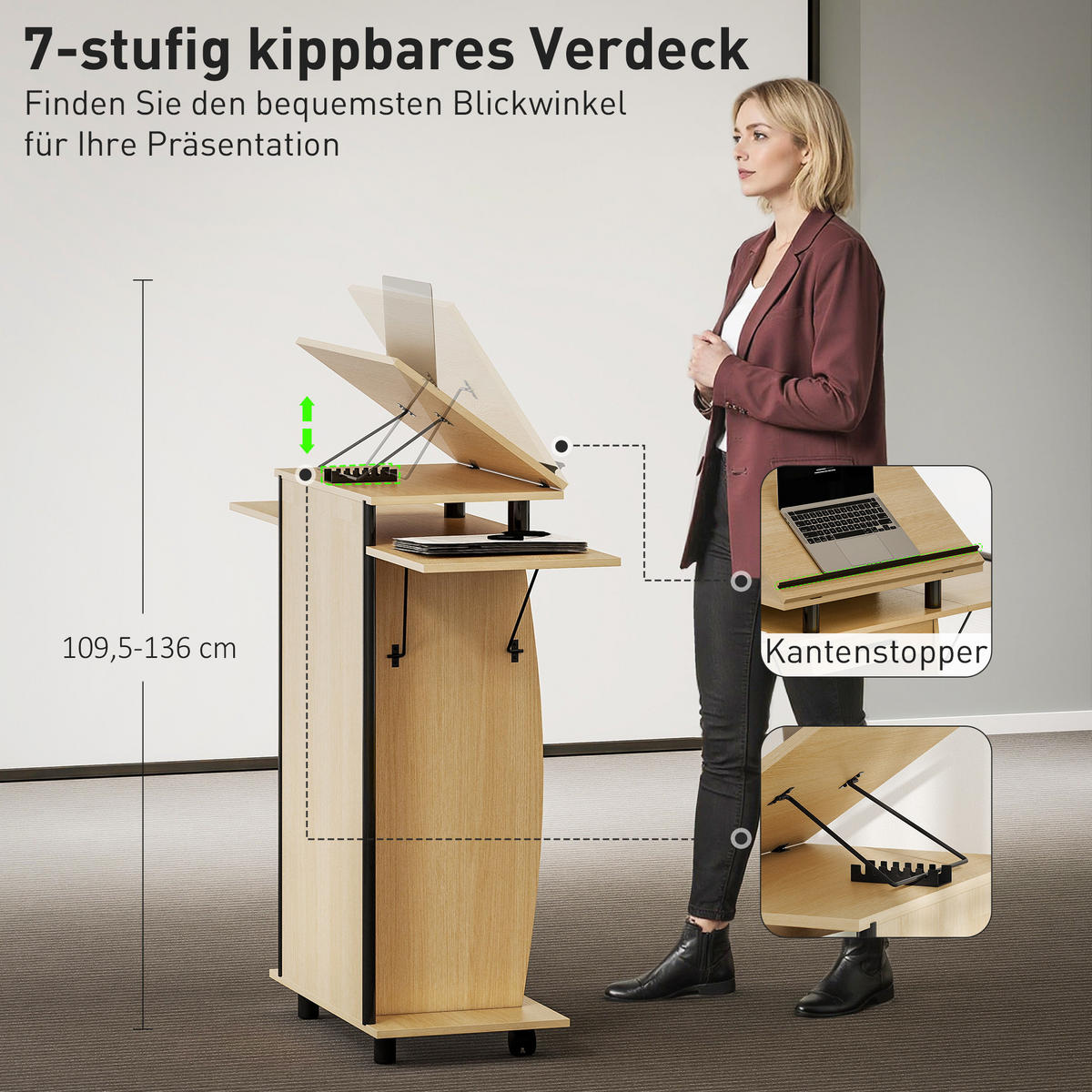 SCHREIBTISCH Eichenoptik rollbar mit klappbaren Seitenplatten und Schublade 126/37/136 cm - Eichefarben, Metall (37/126/136cm) - PANGIVO
