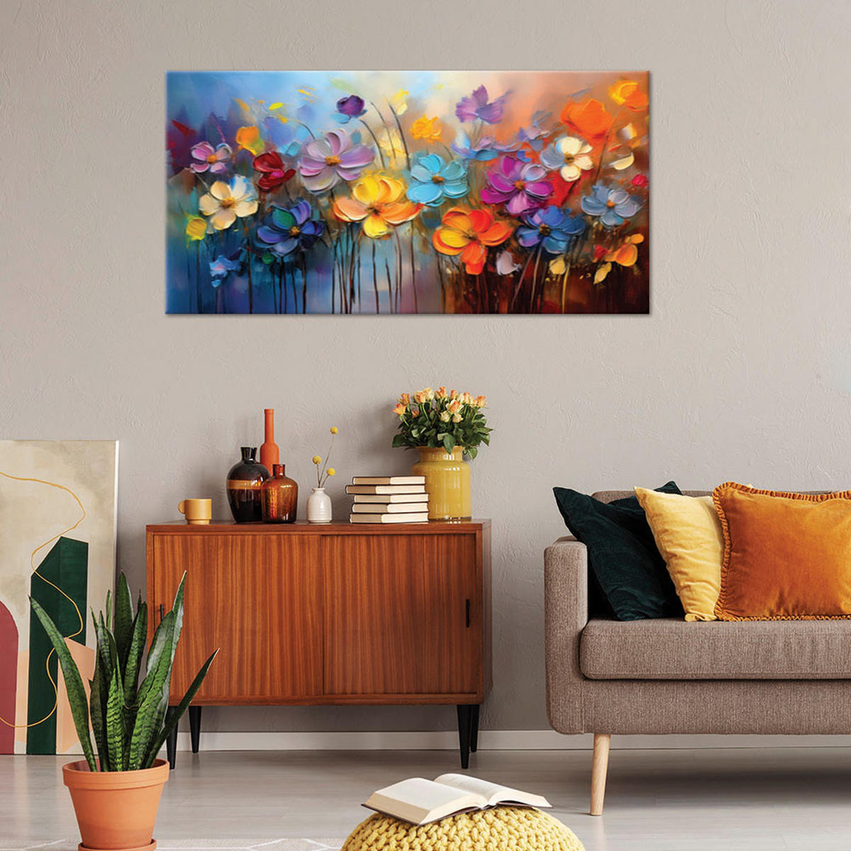 LEINWANDBILD Bunte gemalte Blumen - Multicolor, Textil (80/40cm) - Feeby