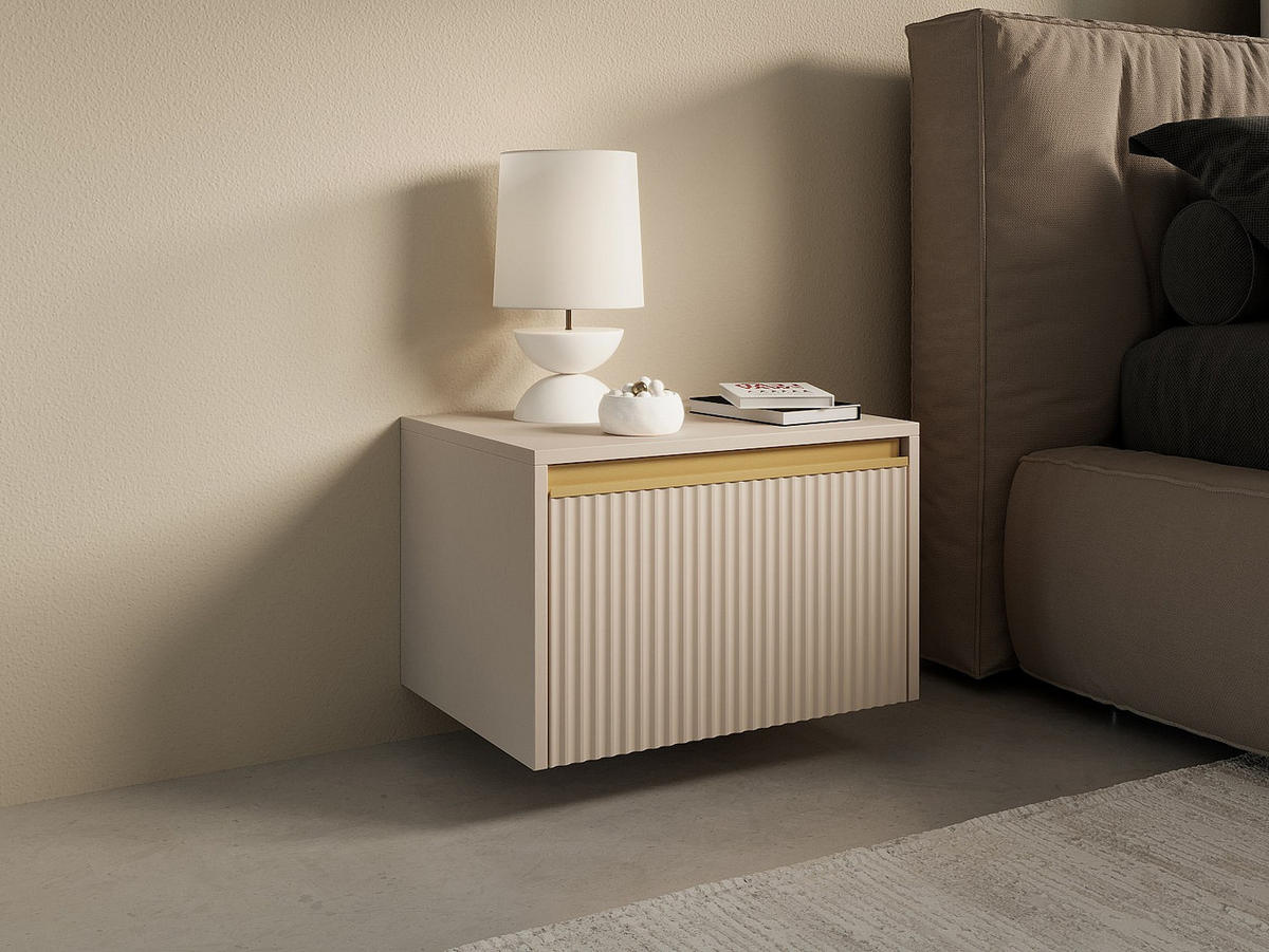 NACHTTISCH mit 1 Schublade - MDF - Beige & Goldfarben - POSINIA - Beige, Holz (39/42/53.6cm) - Pascal Morabito