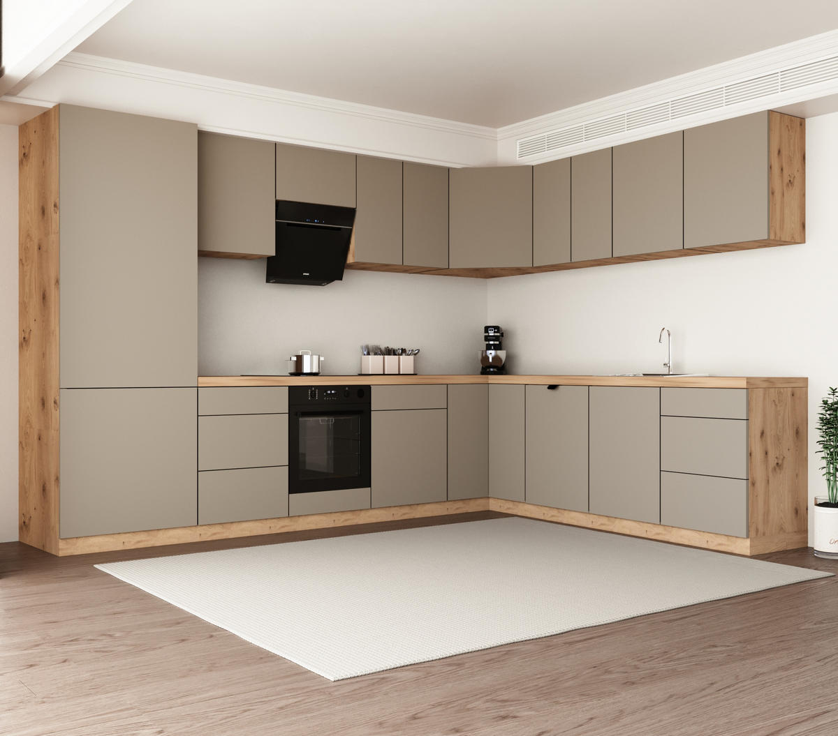 WINKELKÜCHE 320cm x 260cm- Langen KL14-M320 - in Beige/Matt - Beige, Holz/Holzwerkstoff (580/212/58cm)