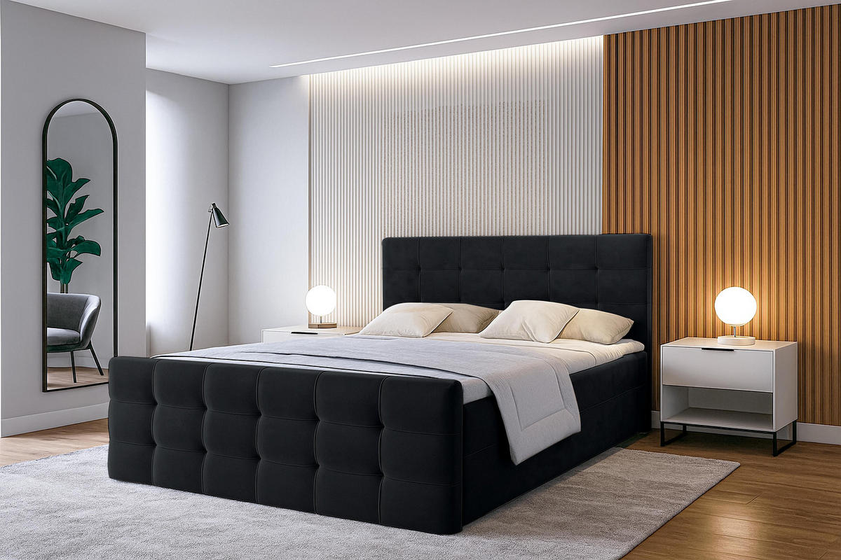 BOXBETT ARGENTARO 180x200 cm mit Bettkasten und Matratze - Schwarz - Schwarz, Holz/Holzwerkstoff (180/200cm) - AX Living