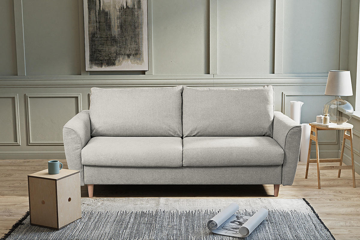 SCHLAFSOFA mit Matratze - Webstoff - Buchefarben/Hellgrau, Buchenholz/Textil (195/90/102cm) - home24