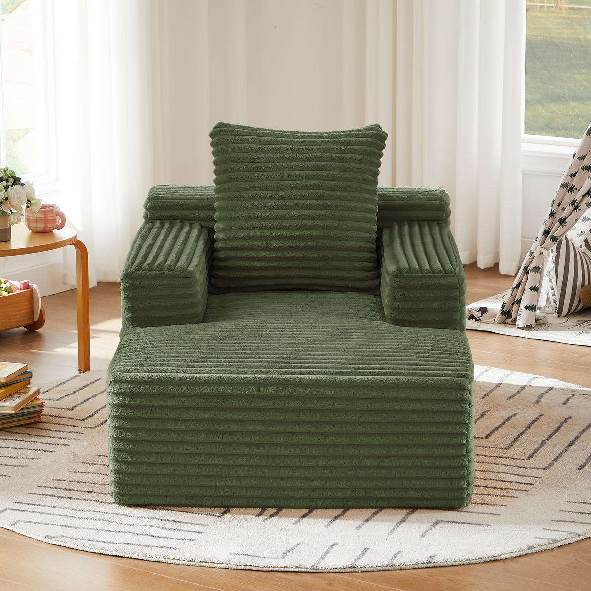 SCHLAFSESSEL DE-34919 Cord mit Schlaffunktion Grün - Grün, Textil (81/50/117cm) - ComfortXL