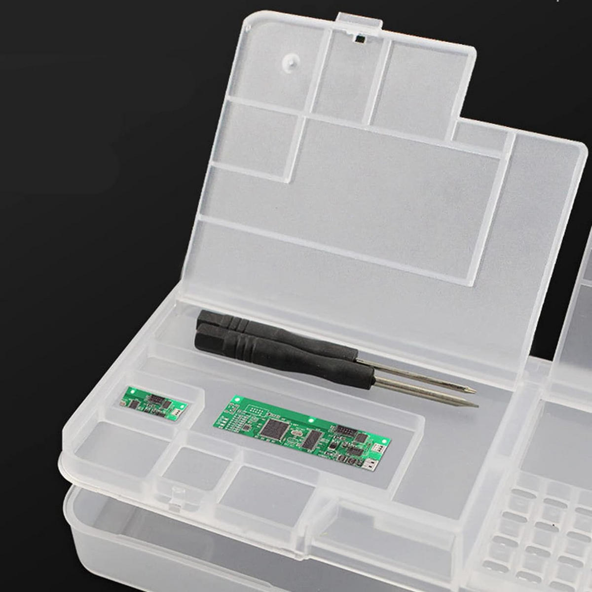 AUFBEWAHRUNGSBOX Universal, Sortierbox für elektronische Bauteile, 2-lagig, PP, transparent, 205 x 100 x 45 mm - Multicolor, Kunststoff/Metall (4/10/19cm)
