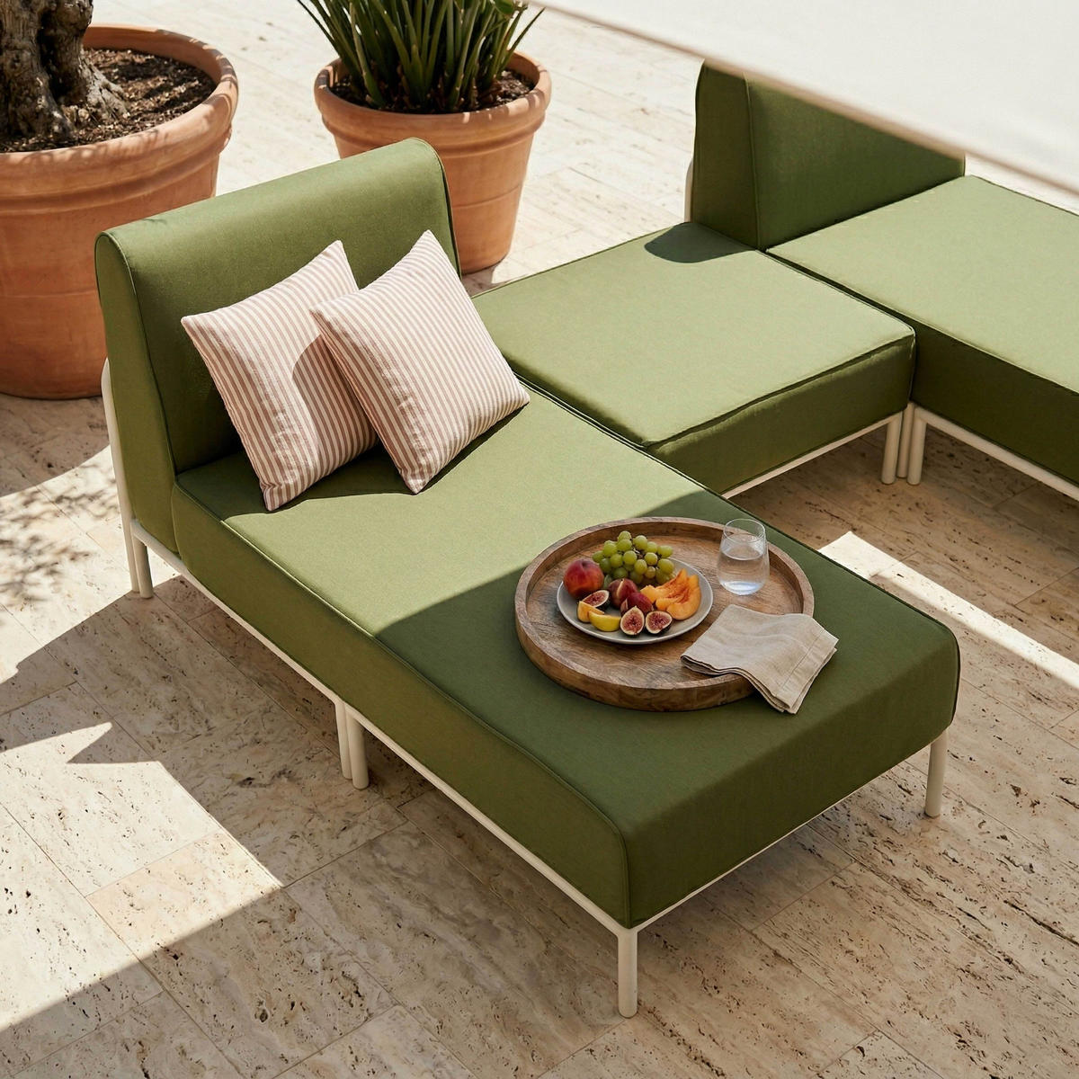 GARTENSOFA mit 3 Sitzplätzen, Khakigrün - Grün, Textil (128/78/144cm) - Oviala