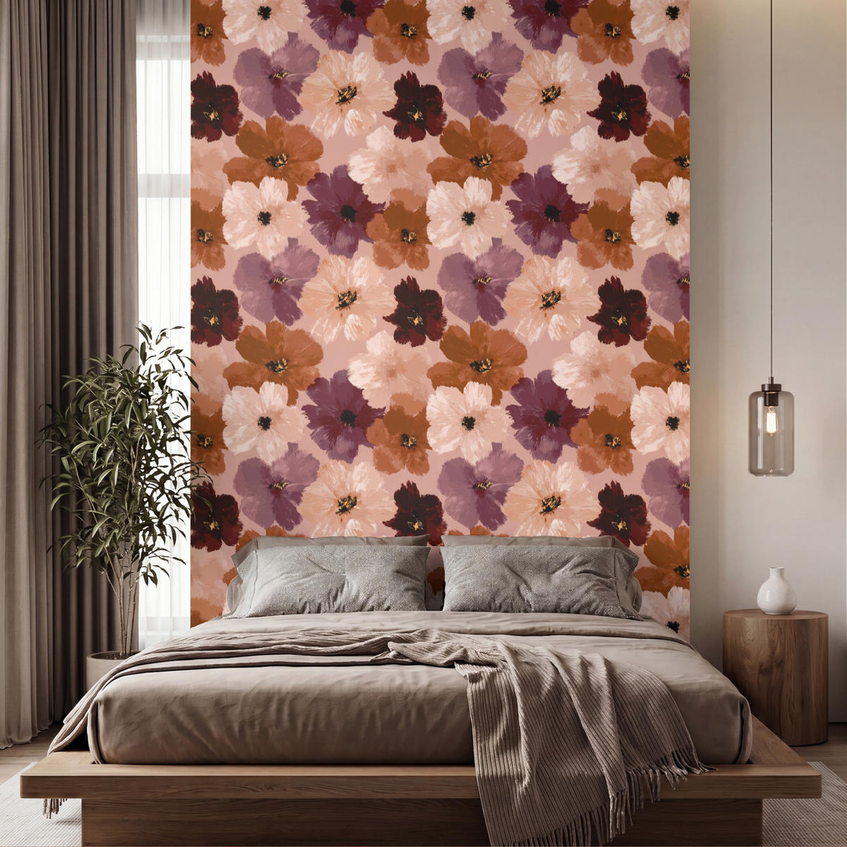 TAPETE - Blumen - Abstrakt - Erdtöne - 200x300 cm - Multicolor, Papier (200/300cm) - OnlyWow