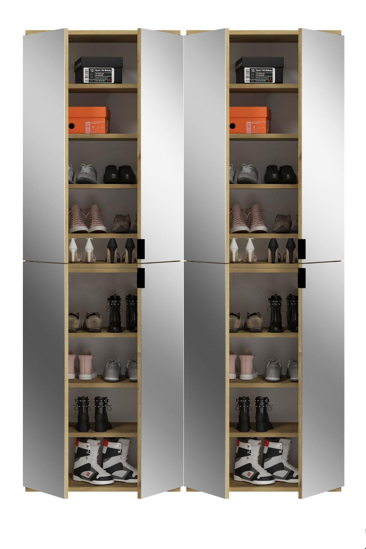 GARDEROBENSCHRANK Eiche Artisan 122 cm, Flurschrank mit Spiegel - Chromfarben/Schwarz, Glas/Holzwerkstoff (122/193/34cm) - Inn.Furn