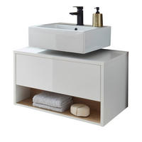 WASCHBECKENUNTERSCHRANK weiß Hochglanz, Eiche 80 cm, Bad Unterschrank mit Push-to-Open - Weiß Hochglanz, Holzwerkstoff (80/46/46cm) - Furn.Design