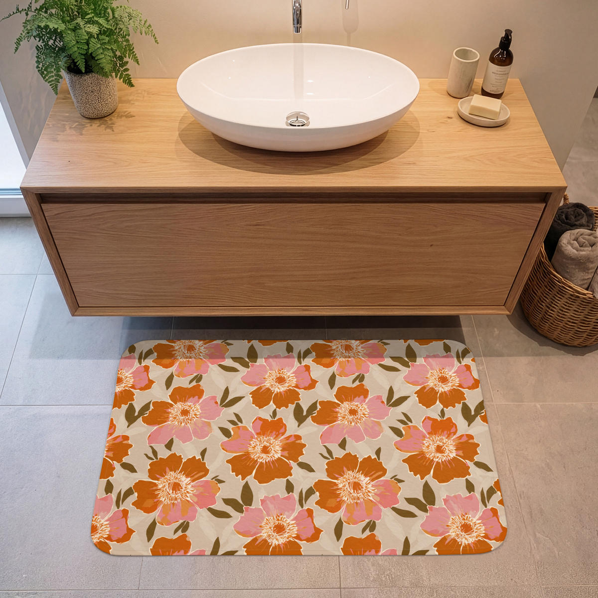 KÚPEĽŇOVÁ PREDLOŽKA Kvety - Motív - Retro 90x60 cm - viacfarebná, textil/plast (90/60cm) - OnlyWow