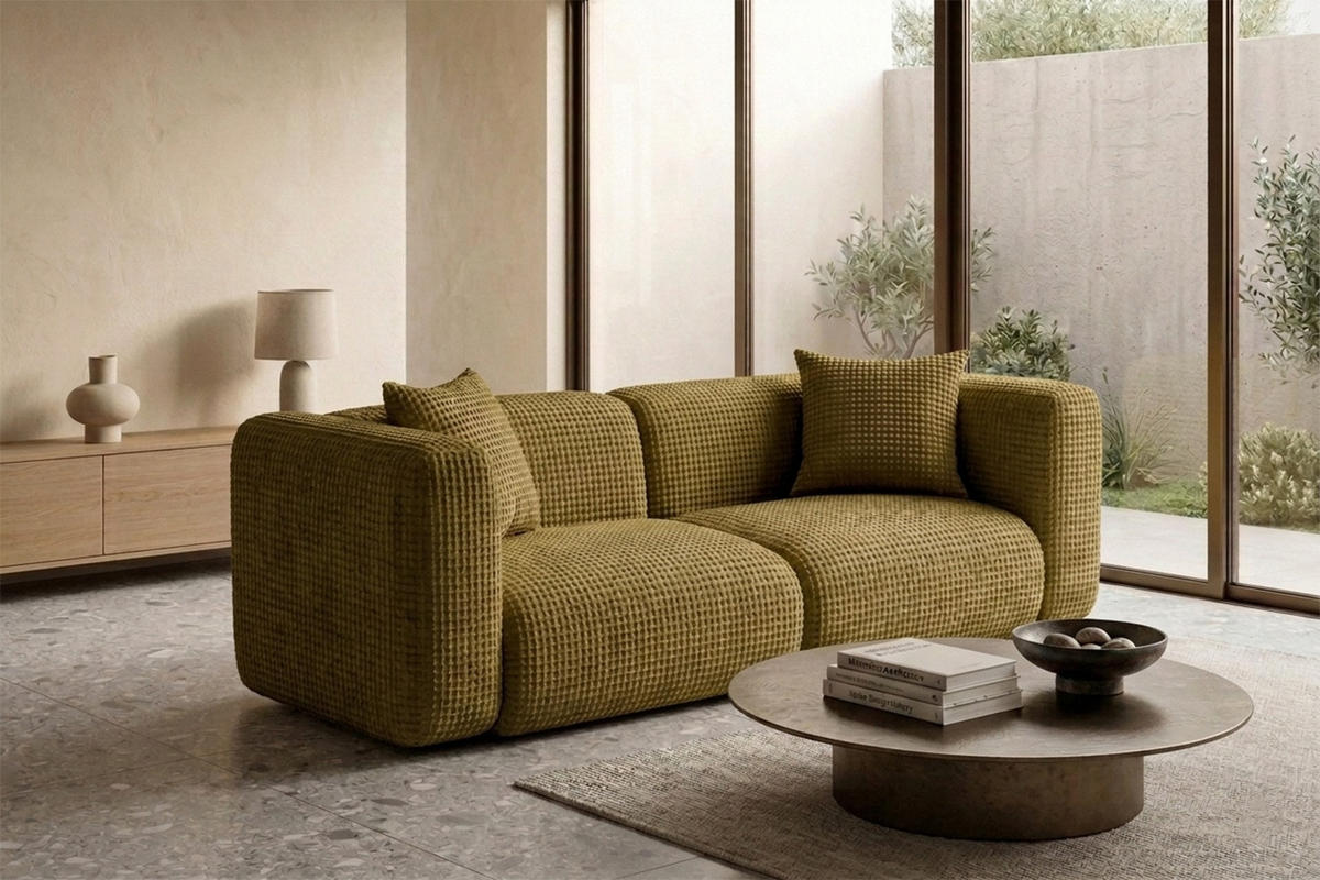 SOFA 2-Sitzer, Chenille-Stoff Cremona, Olive, GRETA - Olivgrün, Holz (228/70/89cm) - Kaiser Möbel