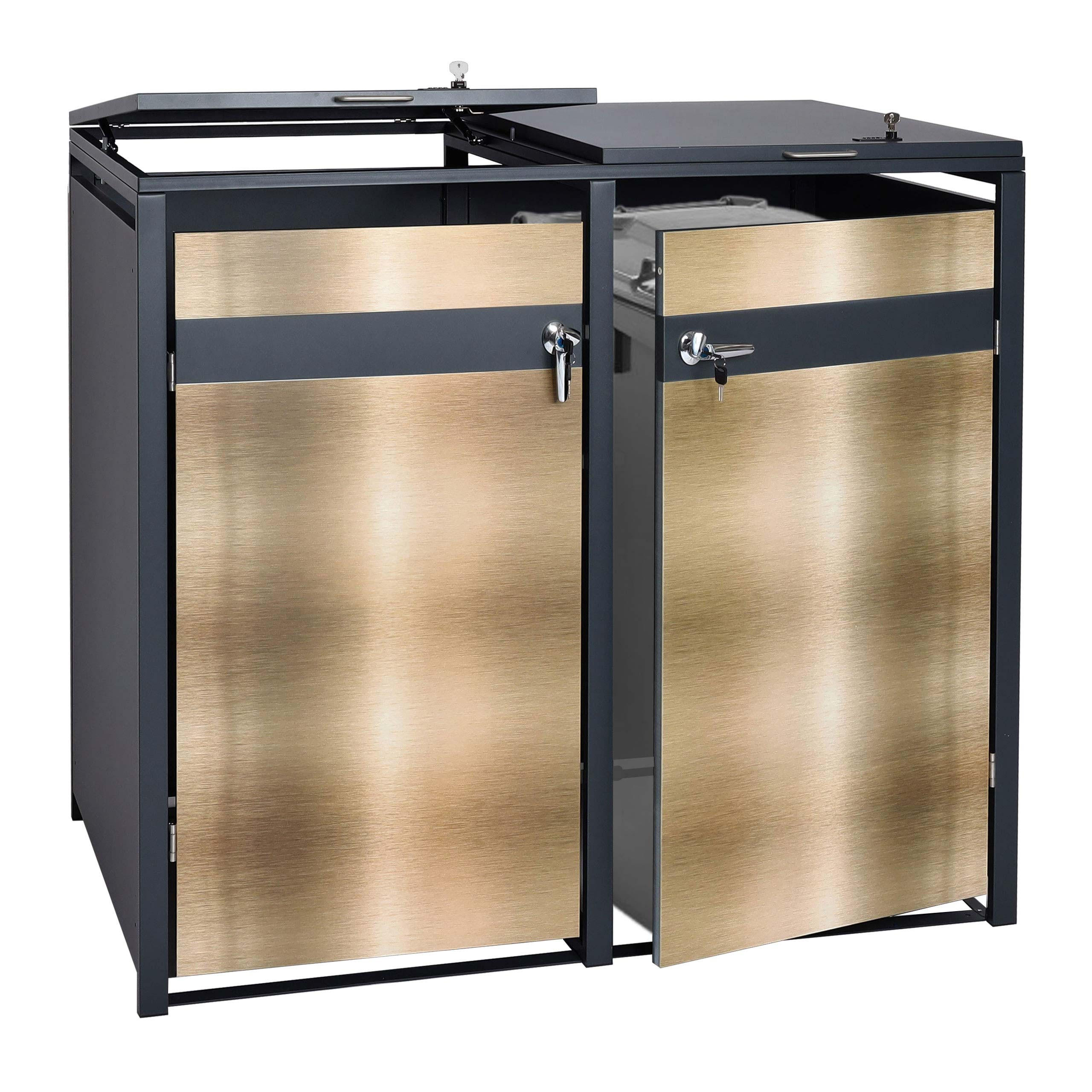MÜLLTONNENBOX 2er 117x132x80cm Anthrazit Gold - Goldfarben, Metall (132/117/80cm) - PROREGAL