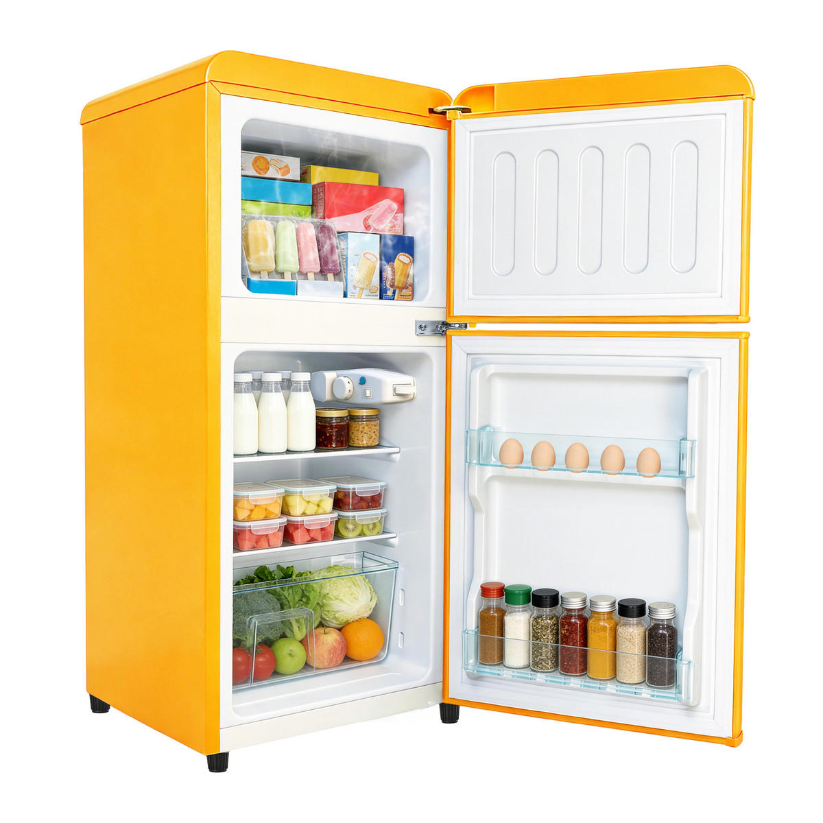 KÜHL-GEFRIER-KOMBINATION 60 l, 22 l Gefriervolumen, Energieeffizienzklasse C, Gelb - Gelb, Metall (45/89/41cm) - FOHERE
