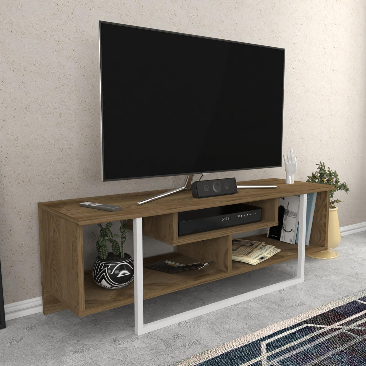 TV-ELEMENT Asal Oud-Eiche Weiss - Eichefarben/Weiß, Holzwerkstoff (119.4/40/35.2cm) - Decorotika