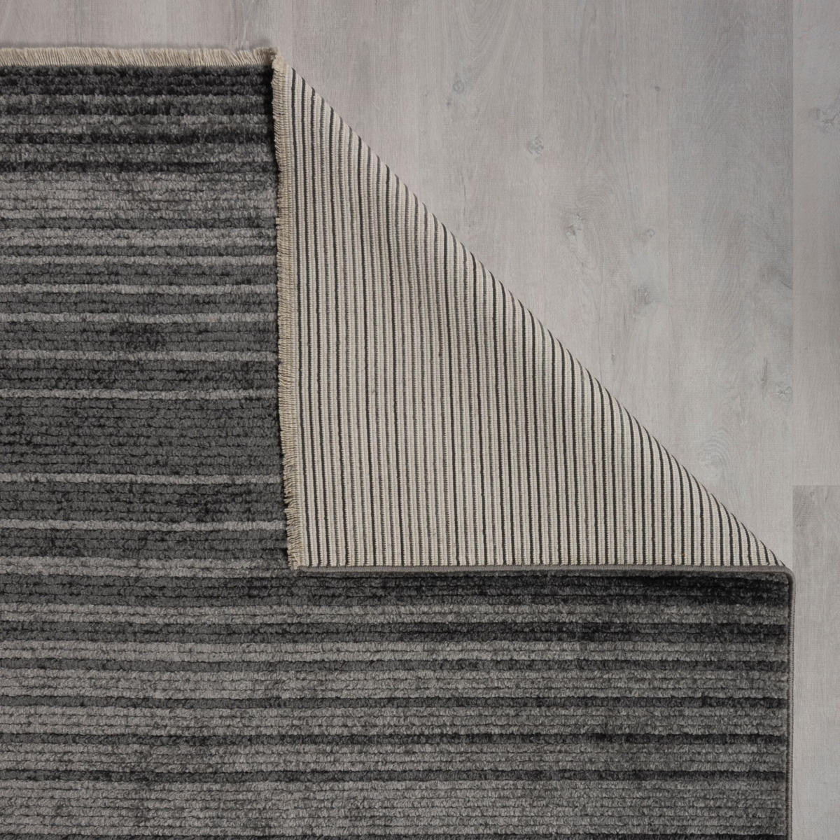TEPPICH Modern Gestreift, Kurzflor mit Boho-Quasten Anthrazit Rechteckig 120x160 - Anthrazit, Textil (120/160cm) - KADIMA DESIGN