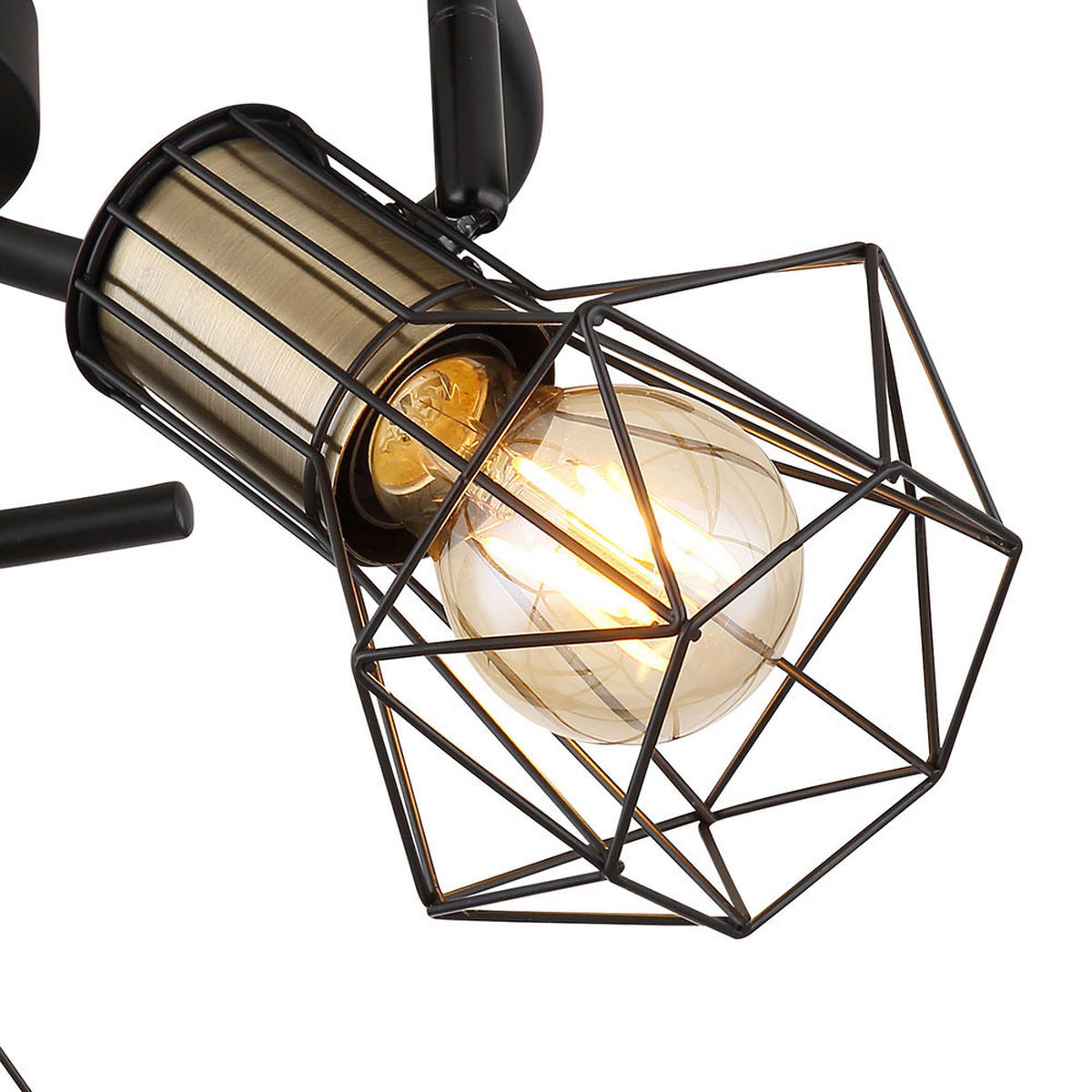 DECKENLEUCHTE PRISKA Schwarz Altmessing - Schwarz, Metall (28.5/28.5/9cm) - Globo Lighting