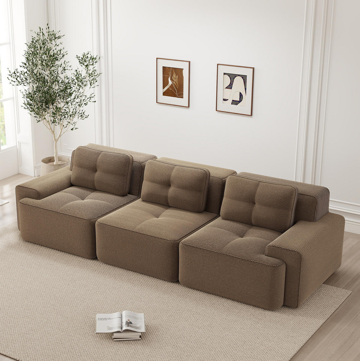 SOFA modular mit Tiefsitz Cord Brown - Braun, Kunststoff (104/69/293cm) - Meubliv