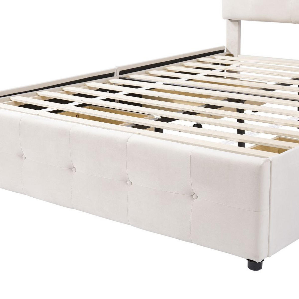 POLSTERBETT 140/200 cm in Samtstoff mit Schubladen - Beige, Holz/Textil (140/200cm) - KOMHTOM